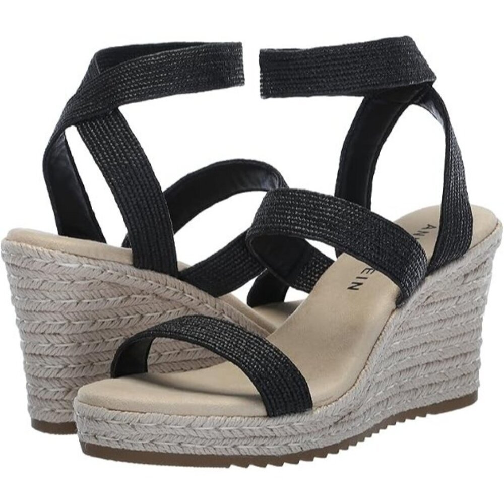 Anne Klein Women's Willa Espadrille Wedge Sandals Black, 7.5 NIB - Picture 1 of 7